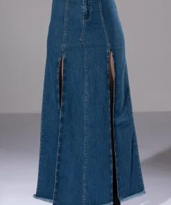 SO SLAYING DOUBLE SLIT DENIM MAXI SKIRT -akira shop so slaying double slit denim maxi skirt medium blue denim 5 5