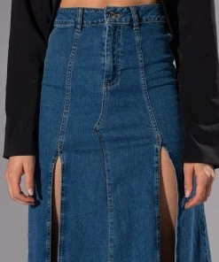 SO SLAYING DOUBLE SLIT DENIM MAXI SKIRT -akira shop so slaying double slit denim maxi skirt medium blue denim 8 8