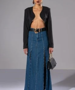 SO SLAYING DOUBLE SLIT DENIM MAXI SKIRT -akira shop so slaying double slit denim maxi skirt medium blue denim 9 9