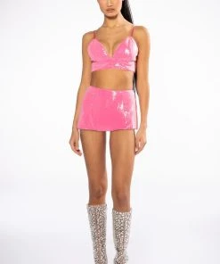 SPARKLE AND SHINE SEQUIN BRALETTE -akira shop sparkle and shine sequin bralette pink 10 10