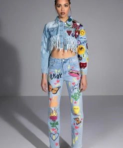 SPECIAL THING PAINTED HIGH RISE STRAIGHT LEG JEAN -akira shop special thing painted high rise straight leg jean light blue denim 2 2