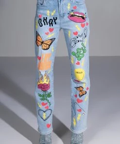 SPECIAL THING PAINTED HIGH RISE STRAIGHT LEG JEAN -akira shop special thing painted high rise straight leg jean light blue denim 3 3