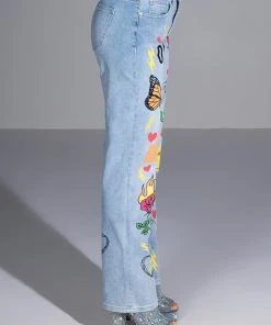 SPECIAL THING PAINTED HIGH RISE STRAIGHT LEG JEAN -akira shop special thing painted high rise straight leg jean light blue denim 4 4