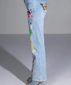 SPECIAL THING PAINTED HIGH RISE STRAIGHT LEG JEAN -akira shop special thing painted high rise straight leg jean light blue denim 5 5