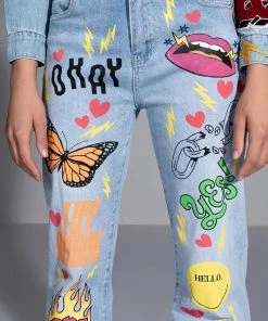 SPECIAL THING PAINTED HIGH RISE STRAIGHT LEG JEAN -akira shop special thing painted high rise straight leg jean light blue denim 7 7