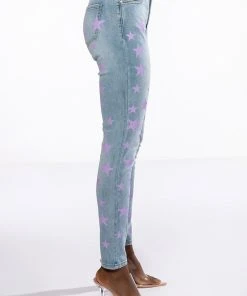 STARLIGHT MID RISE PAINTED SKINNY JEAN -akira shop starlight mid rise painted skinny jean light blue denim 4 4 c1 c1 c1 c1 c1