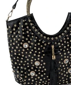 STARRY EYED EMBELLISHED CROC PURSE -akira shop starry eyed embellished croc purse black gold 6 6