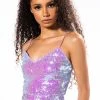 STARSTRUCK SEQUIN V-NECK TANK TOP -akira shop starstruck sequin v neck tank top purple 1 1