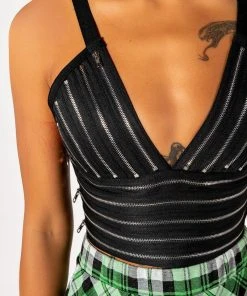 STOLE THE SHOW ZIPPER DETAIL CROPPED BANDAGE TANK 18 STOLE THE SHOW ZIPPER DETAIL CROPPED BANDAGE TANK -akira shop stole the show zipper detail cropped bandage tank black 8 8