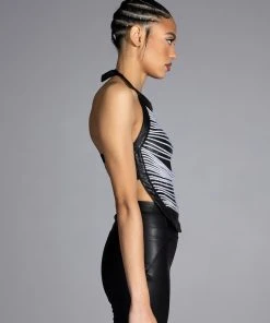 STOP THIS FLAME FAUX LEATHER RHINESTONE HALTER -akira shop stop this flame faux leather rhinestone halter black 4 4