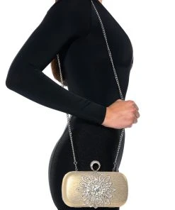 STRAIGHT FLEXING EMBELLISHED CLUTCH -akira shop straight flexing embellished clutch gold multi 1 1