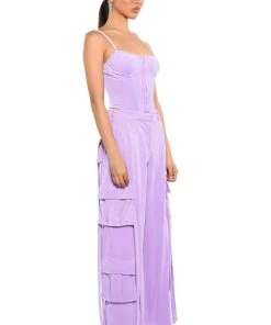 STYLIST WIDE LEG VELVET CARGO PANTS 13 STYLIST WIDE LEG VELVET CARGO PANTS -akira shop stylist wide leg velvet cargo pants light purple 4 4