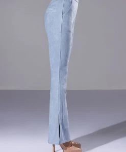 SUEDE BIG BOOTY PANTS -akira shop suede big booty pants light blue 5 5