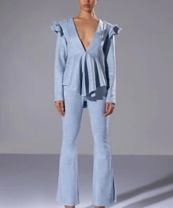 SUEDE BIG BOOTY PANTS -akira shop suede big booty pants light blue 8 8