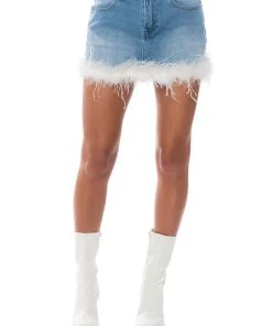 SWEETHEART FEATHER DETAIL DENIM MINI SKIRT -akira shop sweetheart feather detail denim mini skirt medium blue denim 6 6