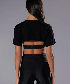 TAI FEATHER TRIM BRA AND ULTRA CROP TSHIRT SET -akira shop tai feather trim bra and ultra crop tshirt set black multi 5 5