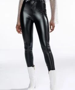 TE QUIERO HIGH RISE VEGAN LEATHER SKINNY PANTS WITH 4 WAY STRETCH -akira shop te quiero high rise vegan leather skinny pants with 4 way stretch black 1 1