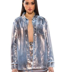 TELEPORT FOIL EFFECT DENIM SKIRT -akira shop teleport foil effect denim skirt denim 5 5