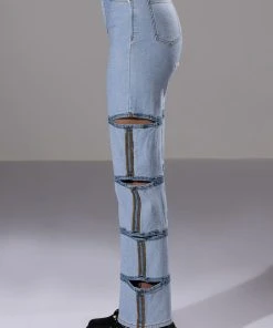 TEMPTATION HIGH RISE LAYERED WIDE LEG JEAN -akira shop temptation high rise layered wide leg jean light blue denim 5 5
