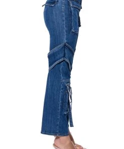 TOO COOL CARGO HIGH WAISTED JEANS -akira shop too cool cargo high waisted jeans medium blue denim 4 4