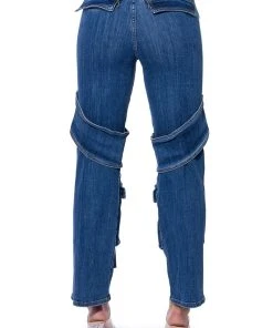 TOO COOL CARGO HIGH WAISTED JEANS -akira shop too cool cargo high waisted jeans medium blue denim 5 5
