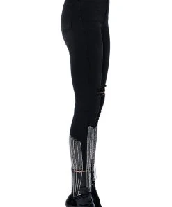 TOO GOOD HIGH WAISTED RHINESTONE FRINGE SKINNY JEANS -akira shop too good high waisted rhinestone fringe skinny jeans black 12 12