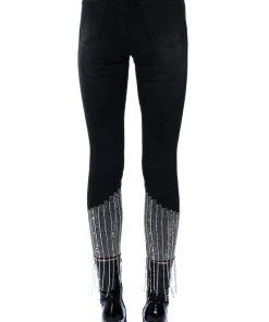 TOO GOOD HIGH WAISTED RHINESTONE FRINGE SKINNY JEANS -akira shop too good high waisted rhinestone fringe skinny jeans black 13 13