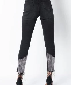 TOO GOOD HIGH WAISTED RHINESTONE FRINGE SKINNY JEANS -akira shop too good high waisted rhinestone fringe skinny jeans black 3