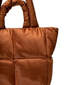 TOVA NYLON TOTE BAG IN BROWN PUFFER -akira shop tova nylon tote bag in brown puffer brown 4 4