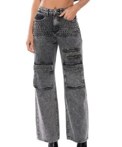 TURN IT UP STUD EMBELLISHED UTILITY JEANS