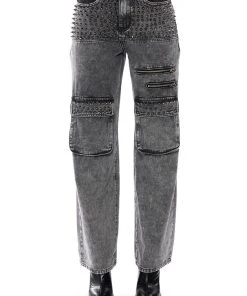TURN IT UP STUD EMBELLISHED UTILITY JEANS 14 TURN IT UP STUD EMBELLISHED UTILITY JEANS -akira shop turn it up stud embellished utility jeans grey 5 5