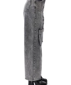 TURN IT UP STUD EMBELLISHED UTILITY JEANS 15 TURN IT UP STUD EMBELLISHED UTILITY JEANS -akira shop turn it up stud embellished utility jeans grey 6 6