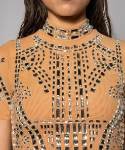 VALENCIA SHORT SLEEVE RHINESTONE CROP TOP -akira shop valencia short sleeve rhinestone crop top beige 6 6