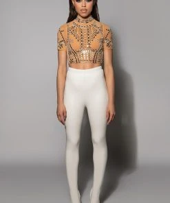 VALENCIA SHORT SLEEVE RHINESTONE CROP TOP -akira shop valencia short sleeve rhinestone crop top beige 7 7