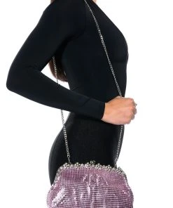 WALK IT OUT HIGH SHINE EMBELLISHED CHAINMAIL CLUTCH -akira shop walk it out embellished chainmail clutch pink 1 1