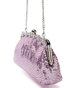 WALK IT OUT HIGH SHINE EMBELLISHED CHAINMAIL CLUTCH -akira shop walk it out embellished chainmail clutch pink 4 4