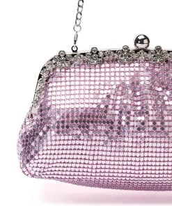 WALK IT OUT HIGH SHINE EMBELLISHED CHAINMAIL CLUTCH -akira shop walk it out embellished chainmail clutch pink 5 5