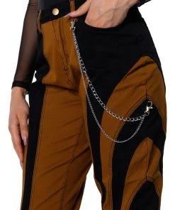 WONKA CHAIN DETAIL COLOR BLOCKED DENIM PANT -akira shop wonka chain detail color blocked denim pant black brown 10 10