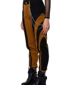 WONKA CHAIN DETAIL COLOR BLOCKED DENIM PANT -akira shop wonka chain detail color blocked denim pant black brown 3 3