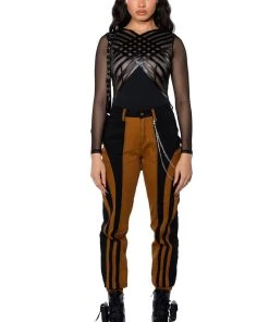 WONKA CHAIN DETAIL COLOR BLOCKED DENIM PANT -akira shop wonka chain detail color blocked denim pant black brown 4 4