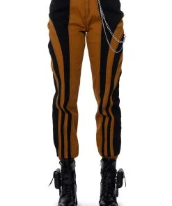 WONKA CHAIN DETAIL COLOR BLOCKED DENIM PANT -akira shop wonka chain detail color blocked denim pant black brown 6 6