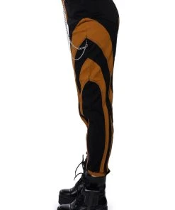 WONKA CHAIN DETAIL COLOR BLOCKED DENIM PANT -akira shop wonka chain detail color blocked denim pant black brown 8 8