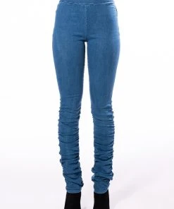 X.O HIGH RISE STACKED DENIM -akira shop xo high rise stacked denim medium blue denim 3 3 c1 c1