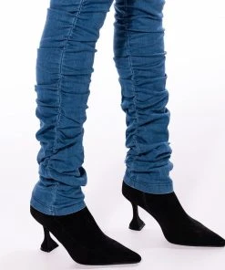X.O HIGH RISE STACKED DENIM -akira shop xo high rise stacked denim medium blue denim 6 6 c1 c1