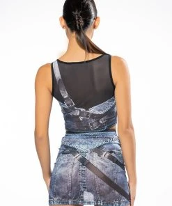 YOU THOUGHT WRONG DENIM PRINT MESH MINI SKIRT AND TOP SET -akira shop you thought wrong denim print mesh mini skirt and top set blue 10 10