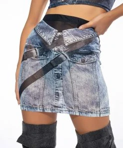 YOU THOUGHT WRONG DENIM PRINT MESH MINI SKIRT AND TOP SET -akira shop you thought wrong denim print mesh mini skirt and top set blue 4 4