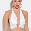 YOUR PLACE OR MINE SATIN HALTER BRALETTE -akira shop your place or mine satin halter bralette white 1 1