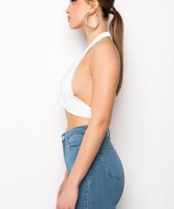 YOUR PLACE OR MINE SATIN HALTER BRALETTE 12 YOUR PLACE OR MINE SATIN HALTER BRALETTE -akira shop your place or mine satin halter bralette white 4 4