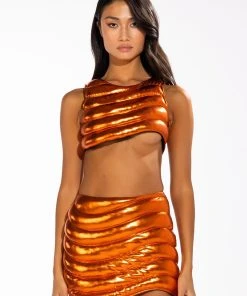 ZENON SLEEVELESS TEXTURED CROP TOP -akira shop zenon sleeveless textured crop top rust 11 11